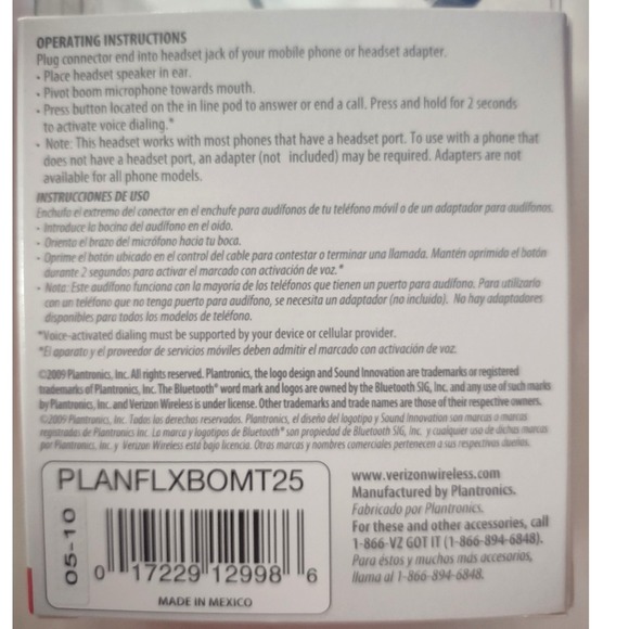 Plantronics Flex Boom Headset Verizon Wireless 2.5mm 3.5mm Port NEW - Picture 7 of 8